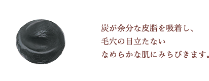 炭が余分な皮脂を吸着し、毛穴の目立たないなめらかな肌にみちびきます。