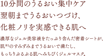 10分間のうるおい集中ケア翌朝までうるおいつづけ、化粧ノリを実感できる肌へ