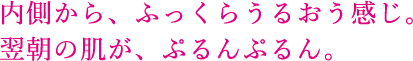 内側から、ふっくらうるおう感じ。翌朝の肌が、ぷるんぷるん。